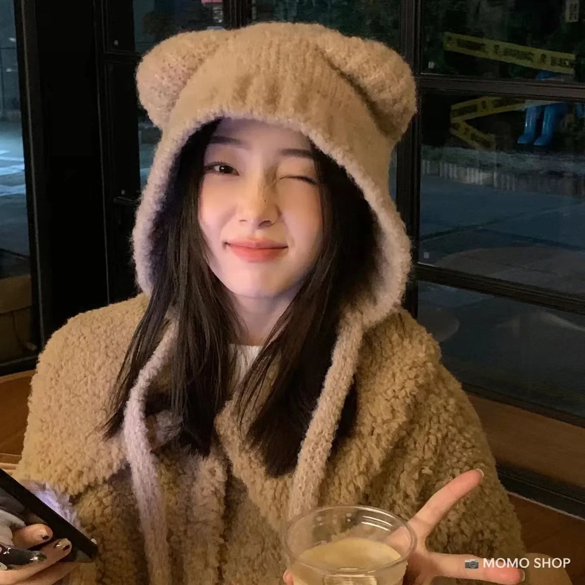Cute Girl Knit Ear Protection Hat Bear Women Earmuffs Cap Woolen Crochet Bonnet Solid Color Hood Beanies Winter Warm Headgear