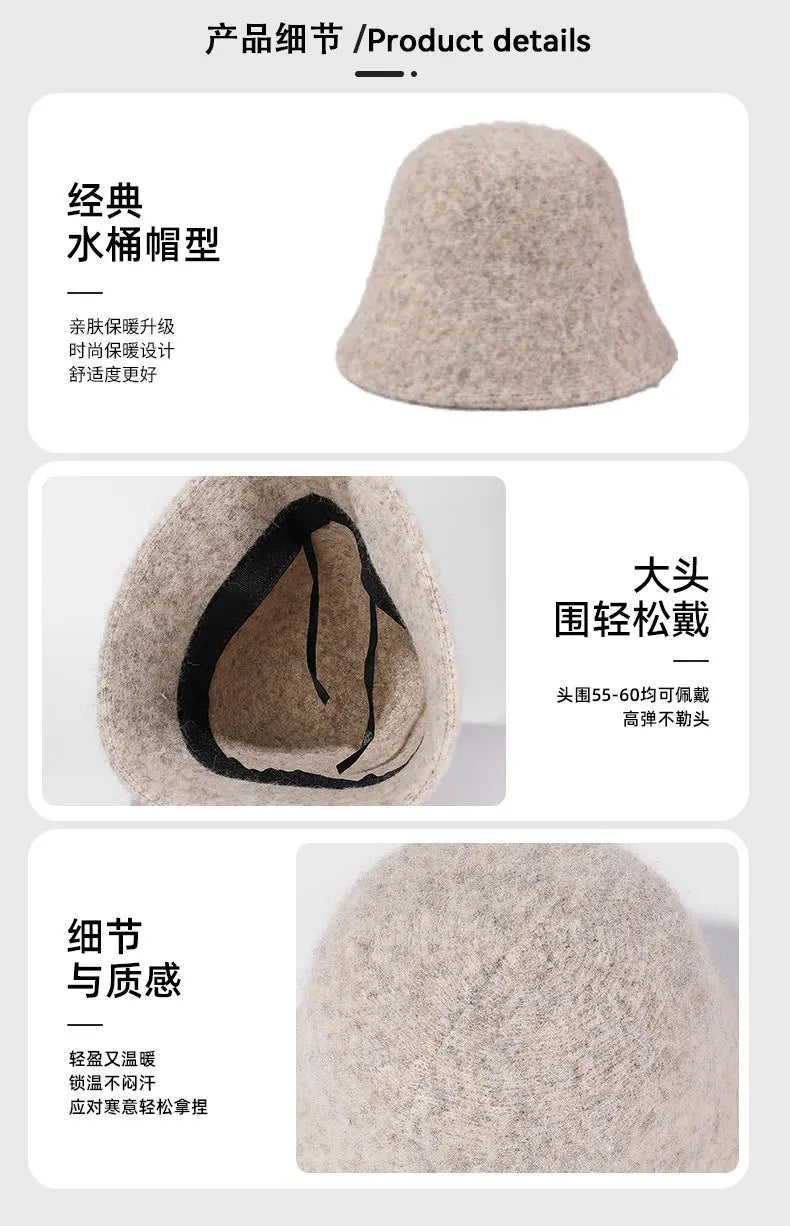 Fashion Ladies Winter Outdoor Warm Bucket Hat Woman‘s Daily Casual Fisherman Cap Korean Style Classic Panama Hats