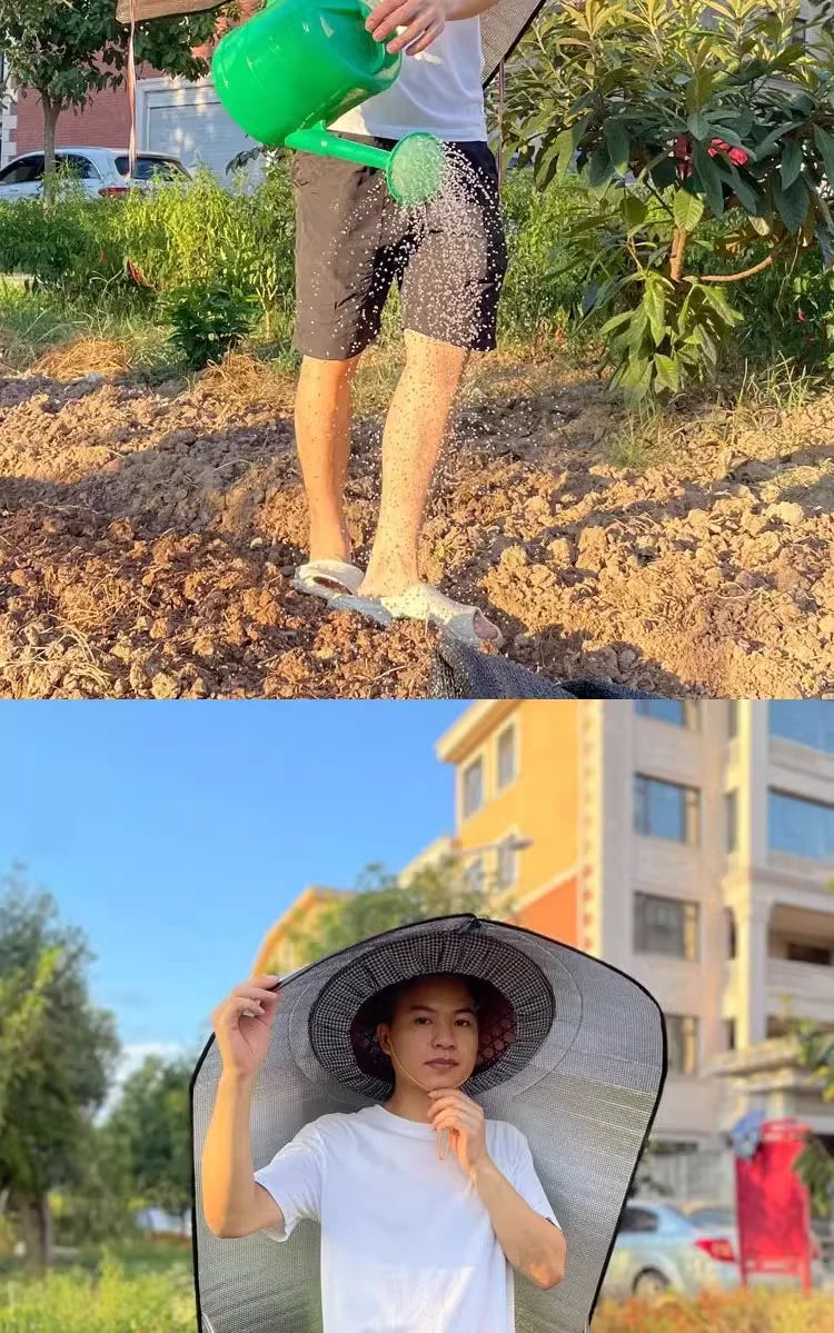 Sun & Rain Protection Hooded Cape - Breathable UV Hat for Farming/Gardening - Wide Brim Bucket Hat with Neck Cover