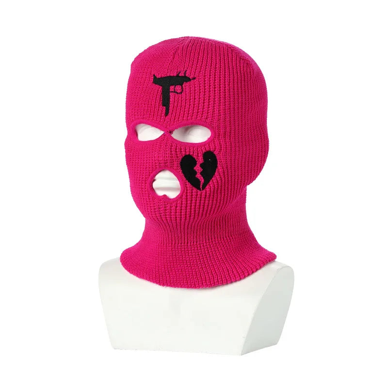 3Holes Winter Warm Unisex Balaclava Mask Hat Embroidery Full Face Mask Knitted Cycling Ski Snowboard Hat Cap Hip Hop Beanie Gift