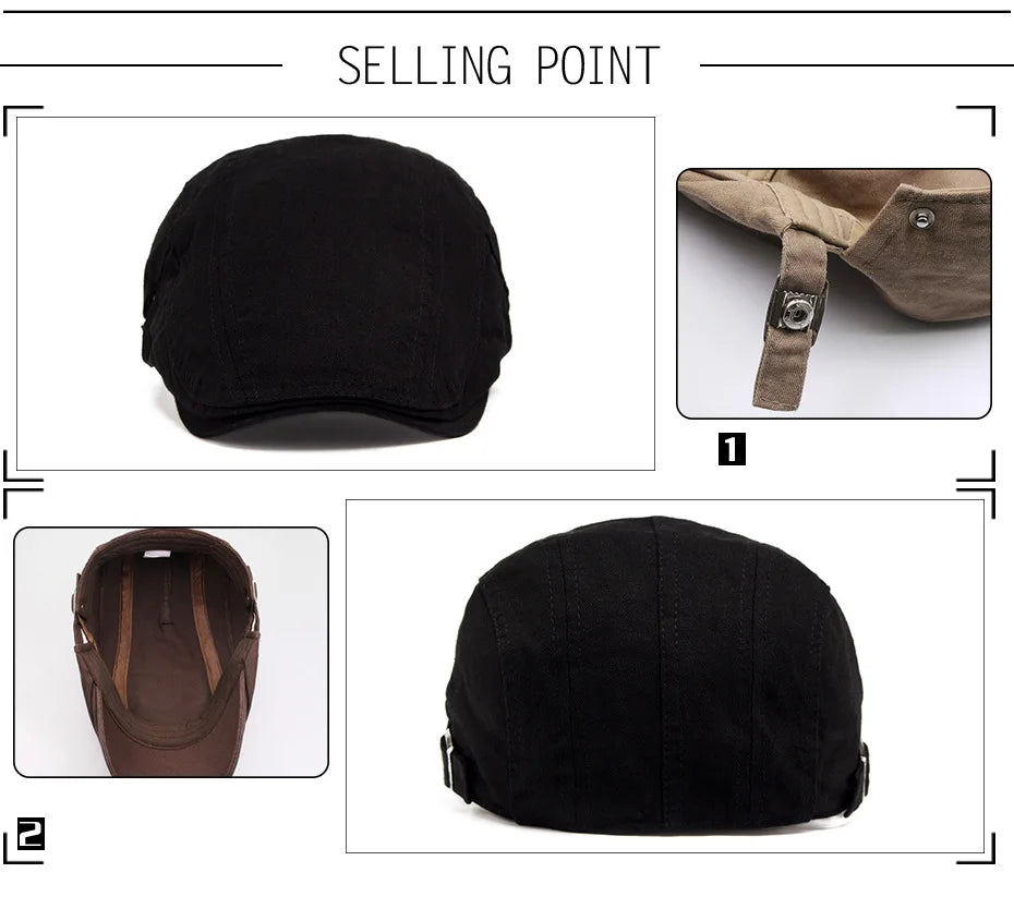 Beret Hat for Men Casual British Style Spring and Autumn Casual Forward Hat Cotton Vintage Solid Color Sunshade Baseball Cap