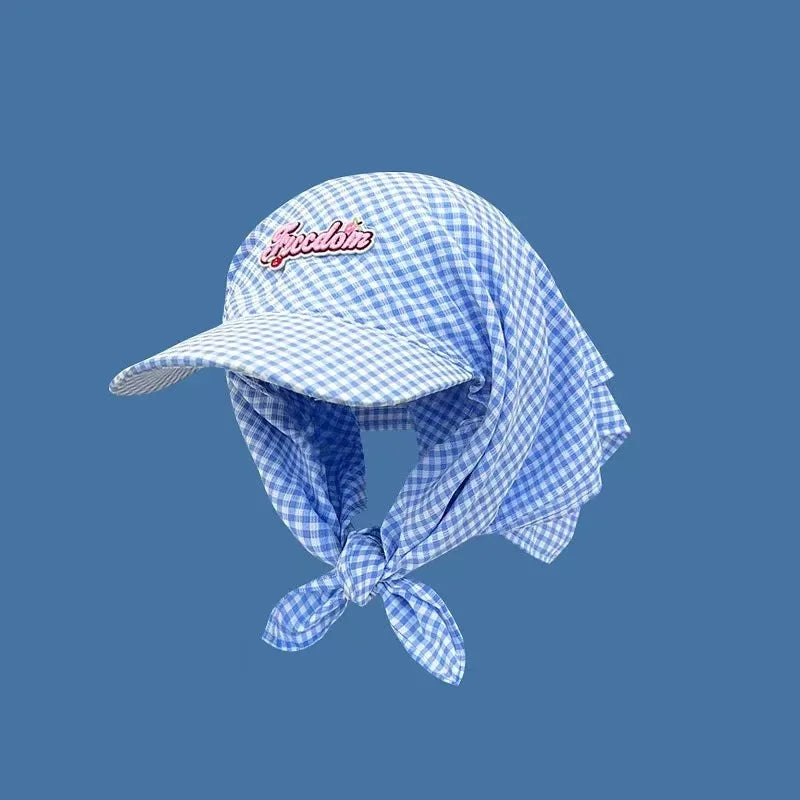 Women's Sunshade Hats Plaid Simple Sweet Personality Fashion Trendy Korean Style Versatile Headwears Outdoor Beach Head Scarfs