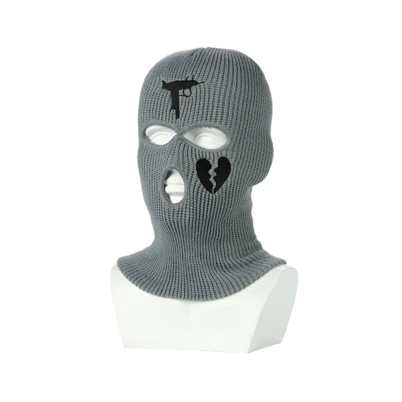 3Holes Winter Warm Unisex Balaclava Mask Hat Embroidery Full Face Mask Knitted Cycling Ski Snowboard Hat Cap Hip Hop Beanie Gift