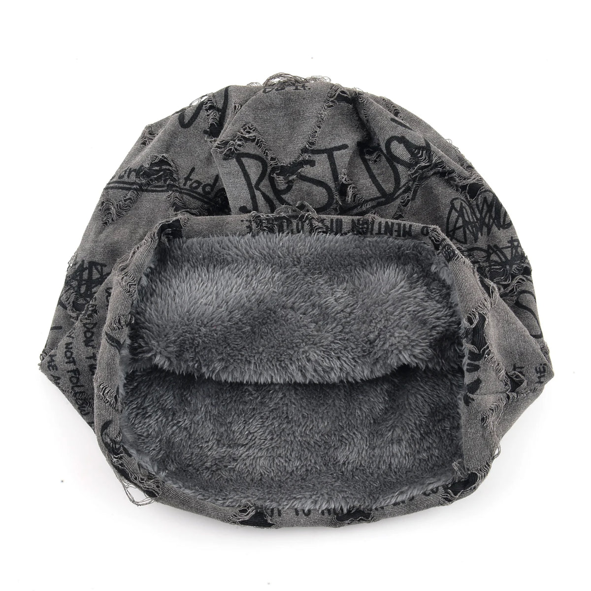 Letter Print Beanie Hats For Women Men Vintage Distressed Cracked Design Wasteland Style Spring Summer Warm Fleece-lined Winter