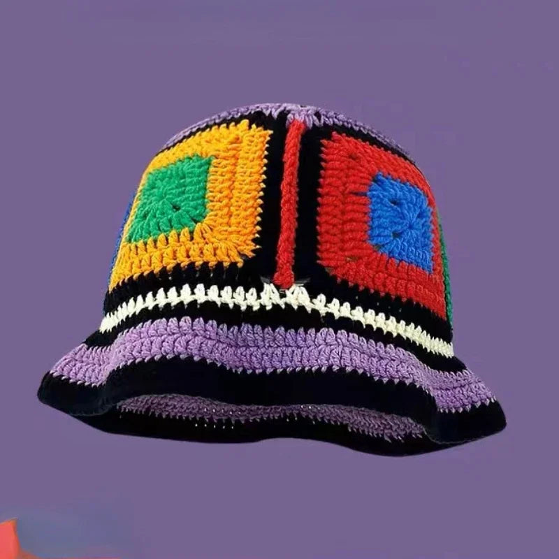 2025 Autumn New Crochet Korean Handmade Bucket Hat Women Weaving Knitted Hat Y2k Fashion Flowers Autumn Winter Beanies Basin Cap