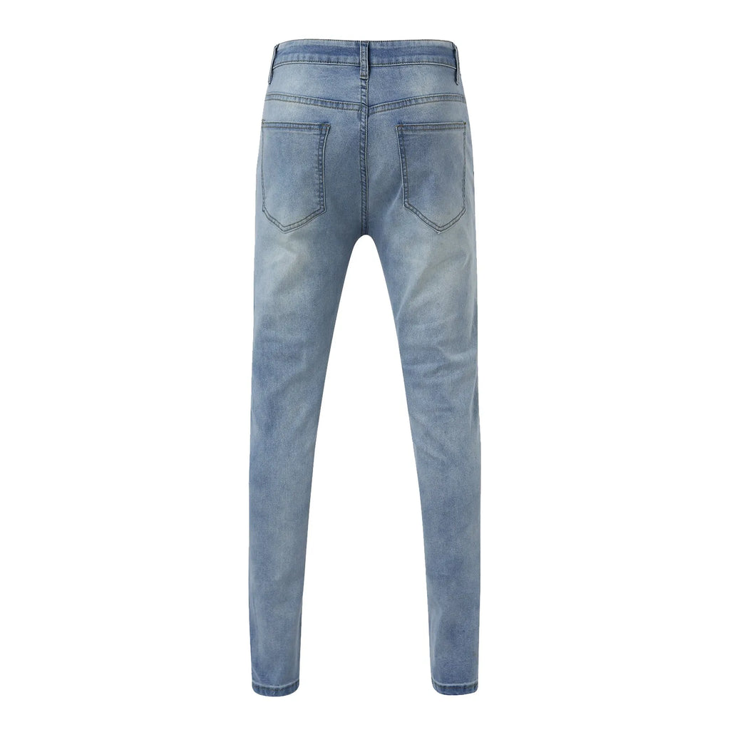Men'S Casual Hip Hop Sports High Stretch Tight Wash Polished White Ripped Fit Zipper Jean Pants Business Stretch Men'S Jeans
