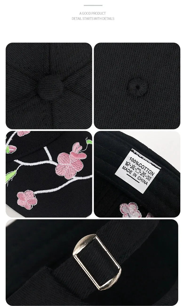 Hat Women's New National Tide Cap, Sunshade Sun Hat, Spring And Autumn Plum Blossom Embroidery National Style Baseball Cap