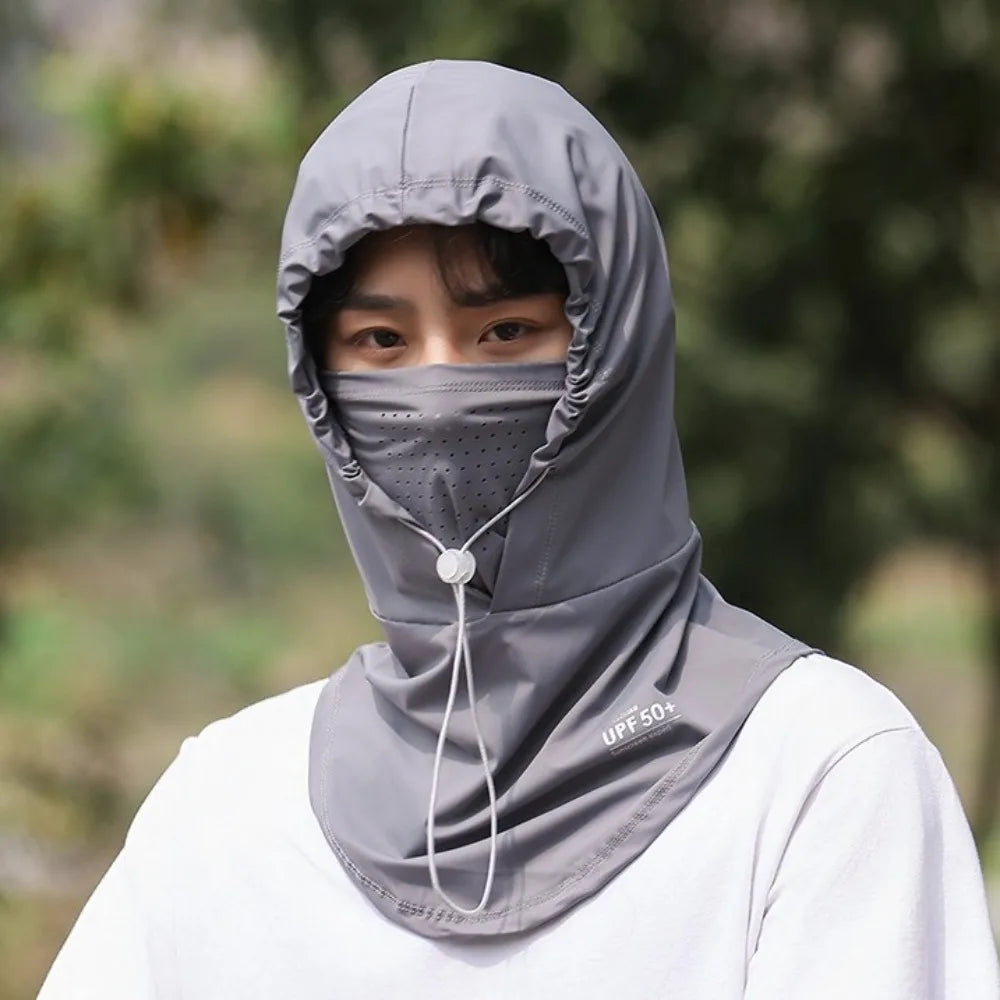 Head Wrap Unisex Beach Cap Summer Anti-UV Sunscreen Hat With Mask Shawl Breathable Ice Silk Pullover Cap