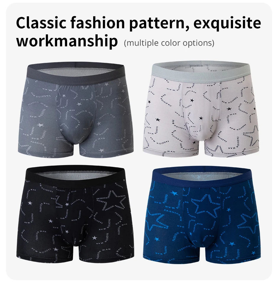 4/5Pcs European and American Size MEN'S Printed Fashion Boyshort Comfortable MEN'S Waist plus Size Underwear Sexy Swimming Trunk
