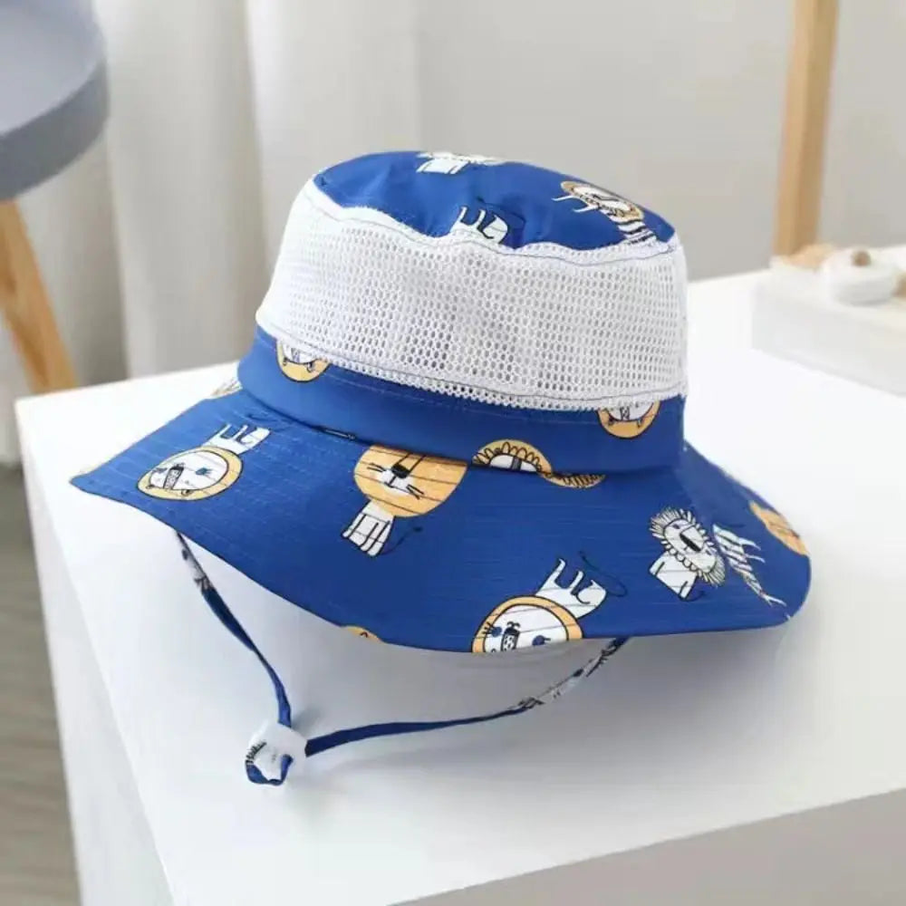 Cartoon Print Baby Sunshade Hat New Mesh Wide Brim Kids Fisherman Hat Breathable Sunshade Hat For Boys Girls