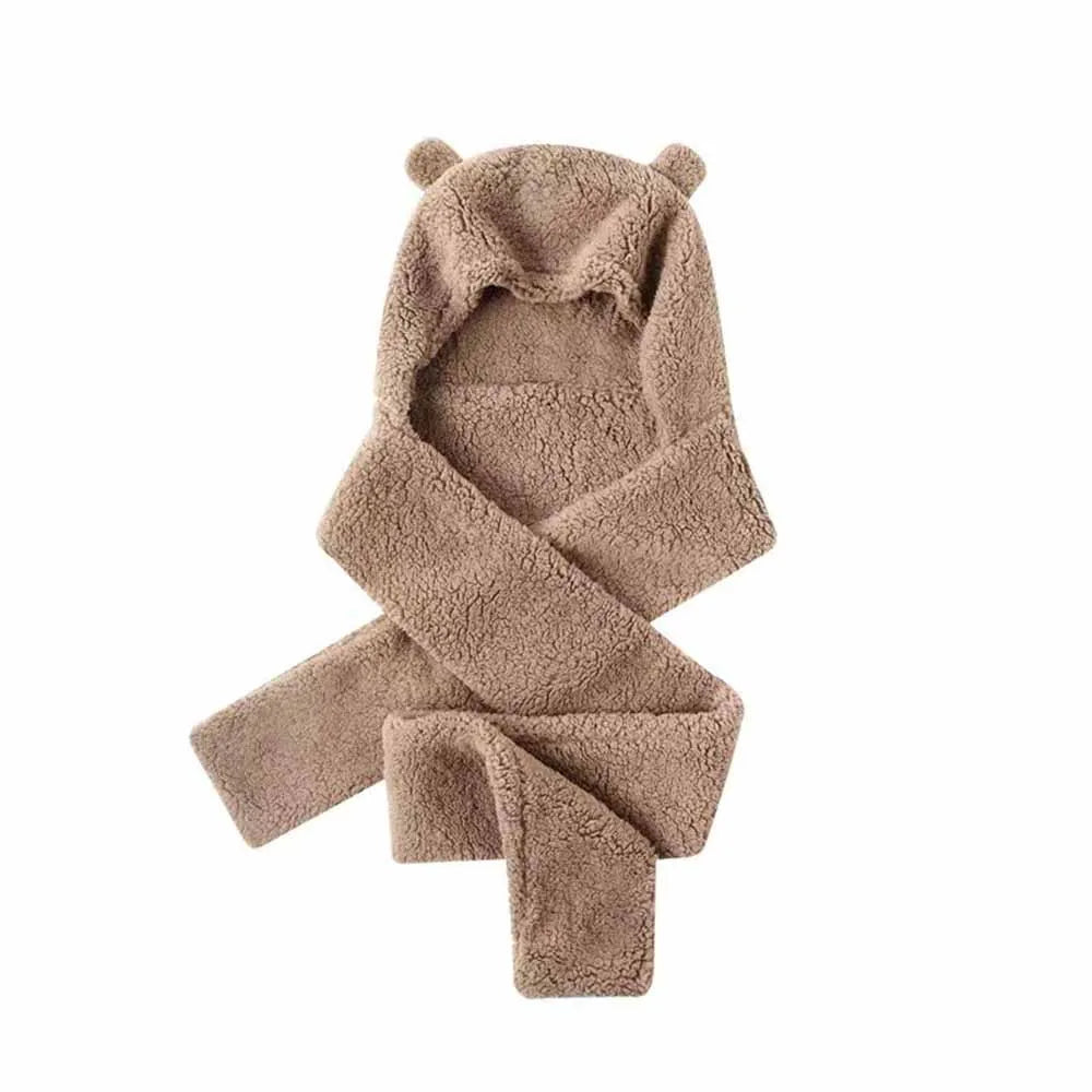Cute Bear Ear Hat Fashion Winter Warm Comforts Polyester Thickened Plush Hoodie Hat Scarf Gloves Set Girl Kawaii Warm Casual Hat