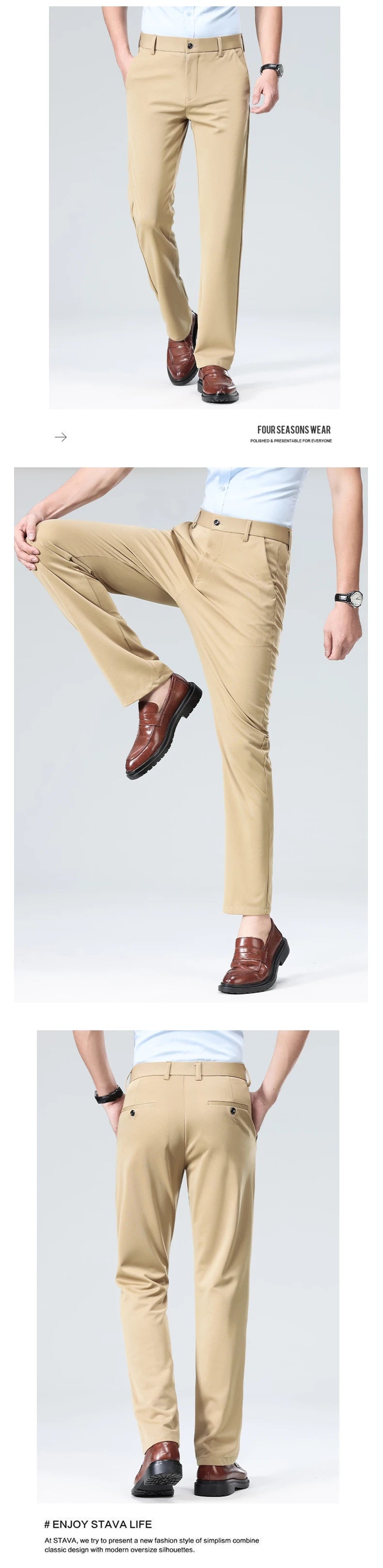 29-42 Men's Summer Pants Thin Straight Stretch Casual Pants with No Trace No Ironing Fabric Silky and Cool Feeling