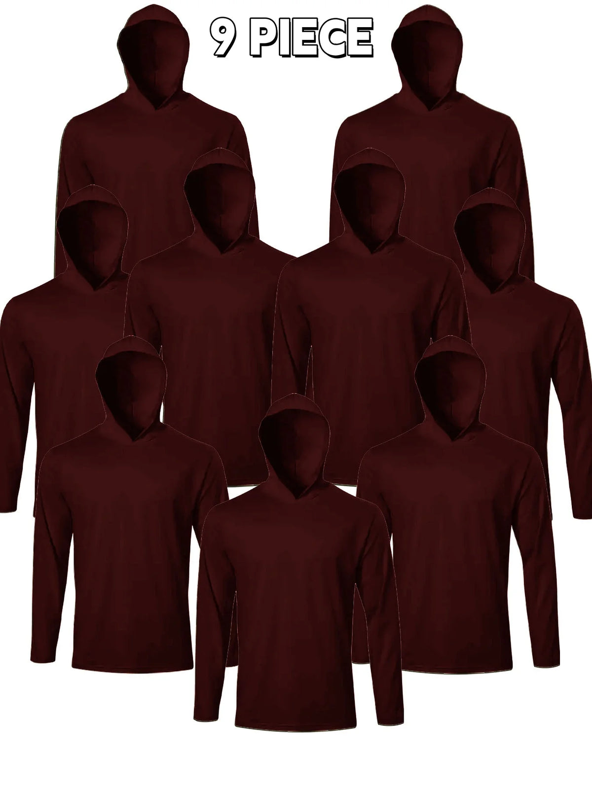 9-Pack Men's Hooded Long Sleeve Shirts - Breathable Comfort Sport Tees Ideal for Daily Exercise Fitness and Training Wear