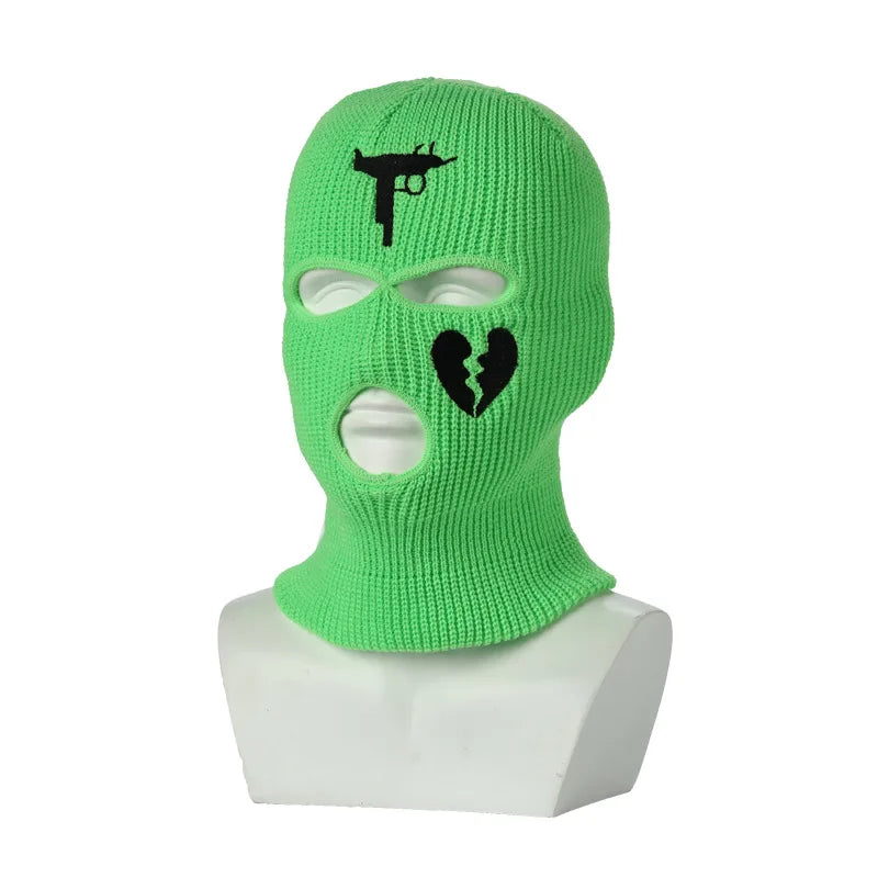 3Holes Winter Warm Unisex Balaclava Mask Hat Embroidery Full Face Mask Knitted Cycling Ski Snowboard Hat Cap Hip Hop Beanie Gift