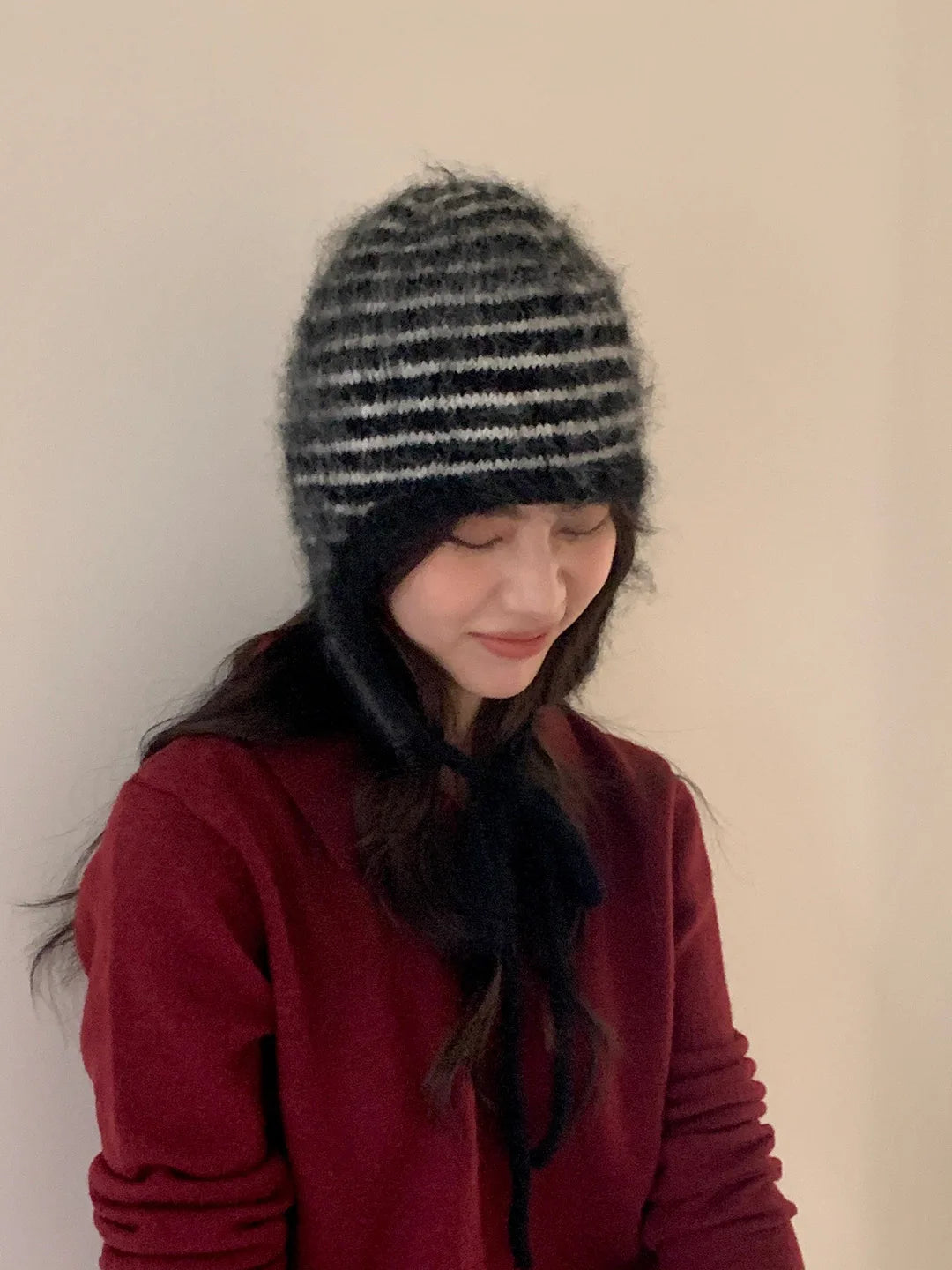 Winter Hat Women Wool Knitted Striped Beanie Baggy Cap Warm Windproof Outdoor Ski Balaclava Casual New