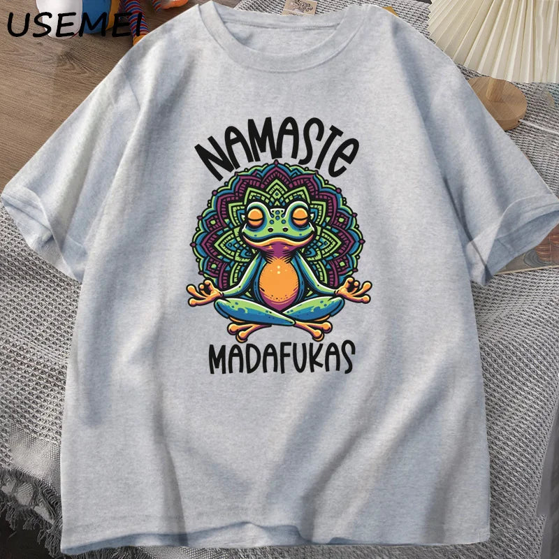 Funny Yoga T Shirt Frog Self Care T-Shirt Cotton Short Sleeve Positive Cottagecore Namaste Tee Men Women Mens Clothes Streetwear