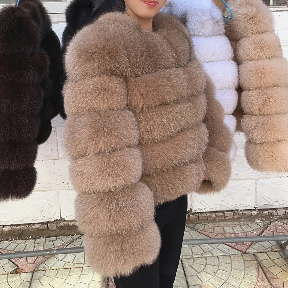 QUEENTINA Fox Fur Coat Real Winter Women'S Fashion Brown 2025 Leather And Skin Clothing Natural New In Coats & Jackets Outerwear