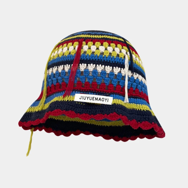 2025 Autumn New Crochet Korean Handmade Bucket Hat Women Weaving Knitted Hat Y2k Fashion Flowers Autumn Winter Beanies Basin Cap