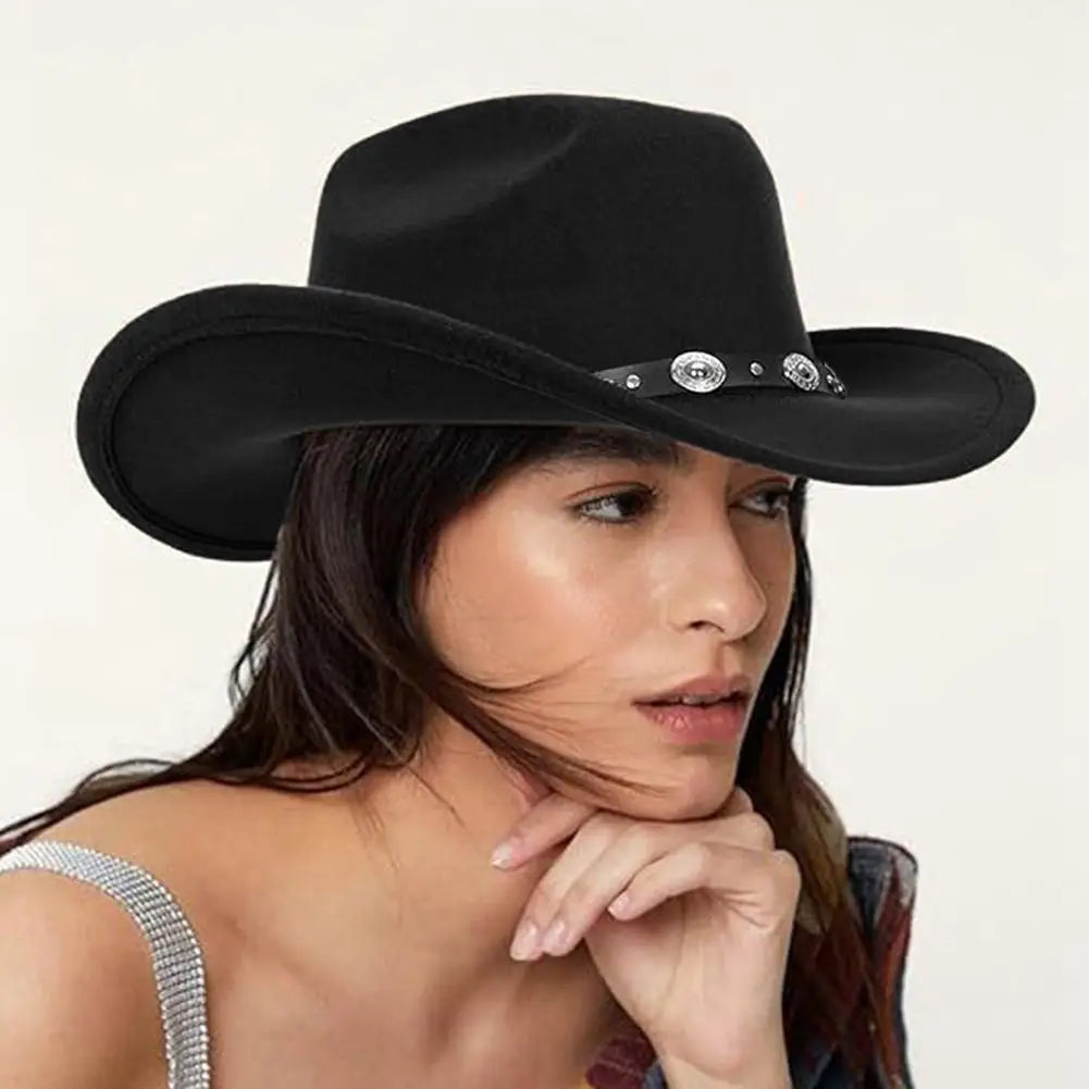 Vintage Western Cowboy Hat Comfortable Roll Up Brim Belt Buckle Cowgirl Fedora Cowgirl Church Sombrero Hombre Caps