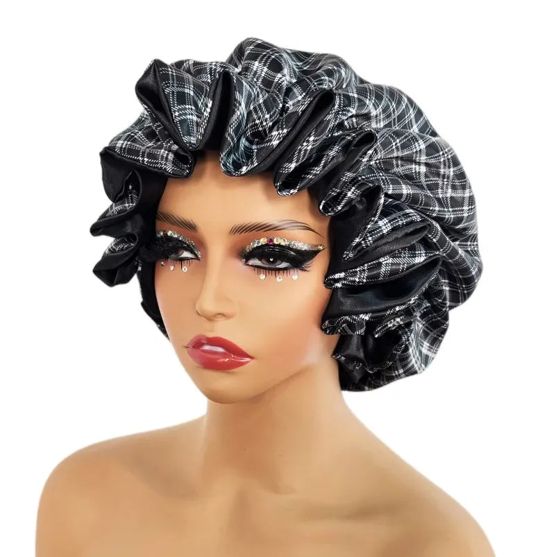 New Satin Bonnet Hat Large Satin Linned Bonnet Sleep Cap Silky Night Sleep Cover Cap Lady Hair Styling