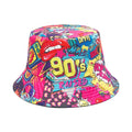 Europe and America Retro Nostalgic 90s Tape Pattern Bucket Hat Female Double Sided Spring and Summer Outdoor Sunscreen Sun Hat