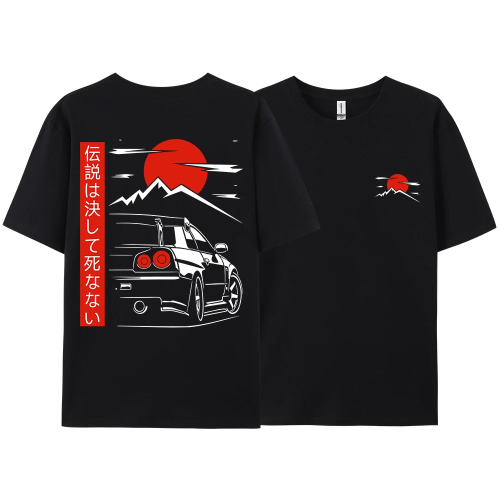 Japanese Style Car JDM Culture GTR Racing T Shirts Men Women Street Wear Original Design Oversized 100% Cotton Couple Tops Tees
