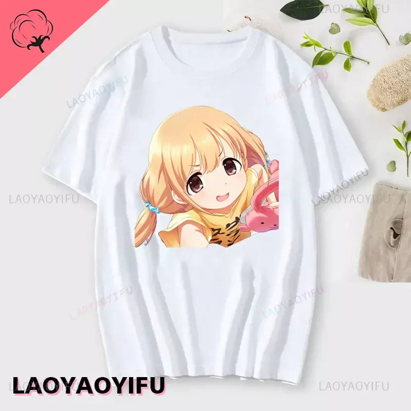 If You Work You Lose - Anzu Futaba Version T-Shirt 2024 New Kawaii Anime Cotton T-shirt Tees for Men Funny cartoon Otaku Tshirt
