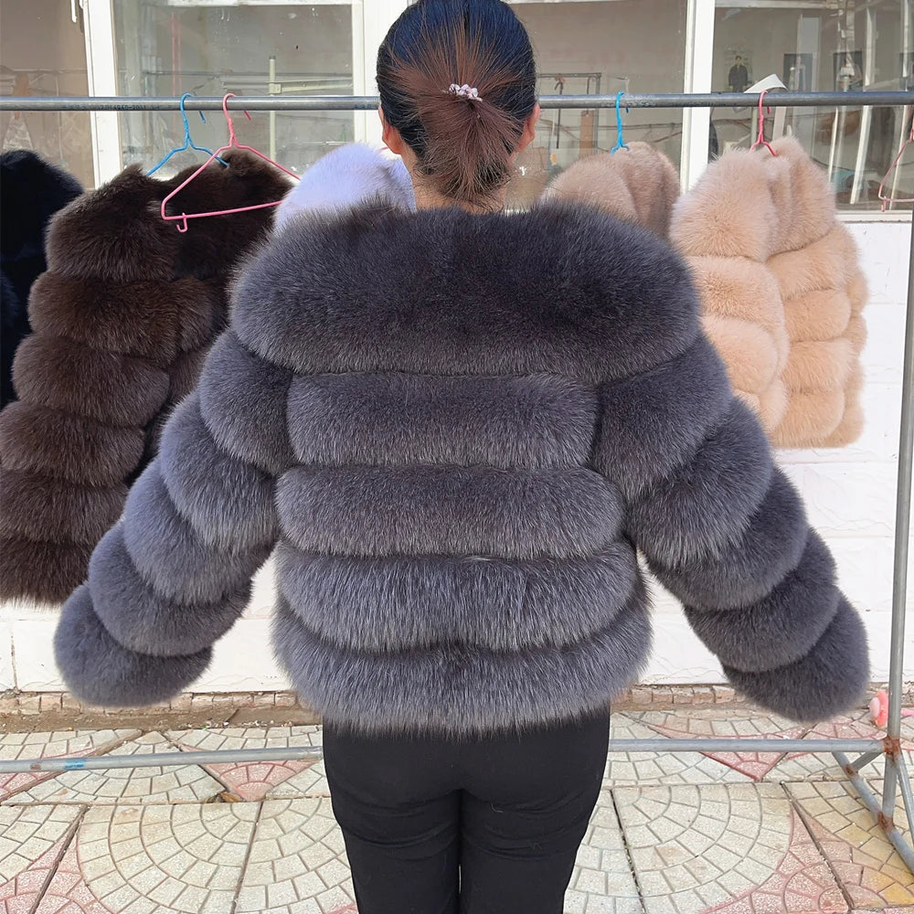 QUEENTINA Fox Fur Coat Real Winter Women'S Fashion Brown 2025 Leather And Skin Clothing Natural New In Coats & Jackets Outerwear