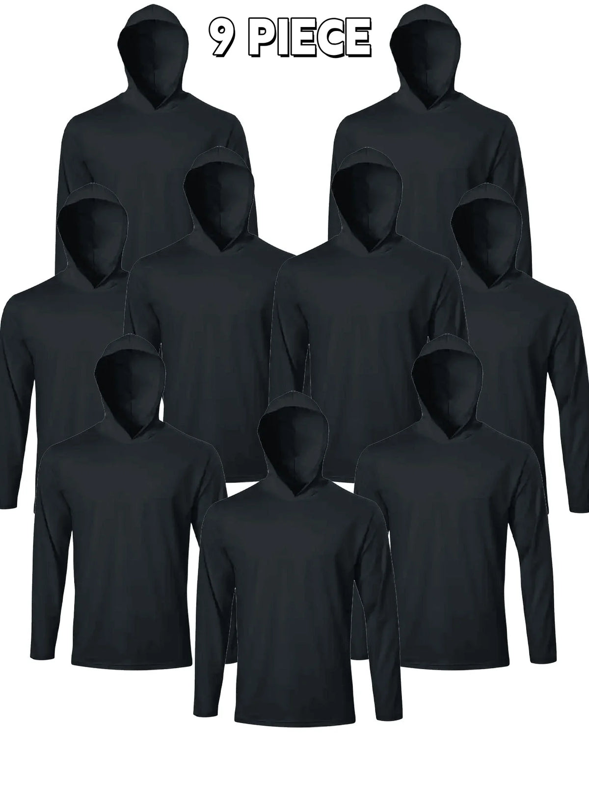 9-Pack Men's Hooded Long Sleeve Shirts - Breathable Comfort Sport Tees Ideal for Daily Exercise Fitness and Training Wear