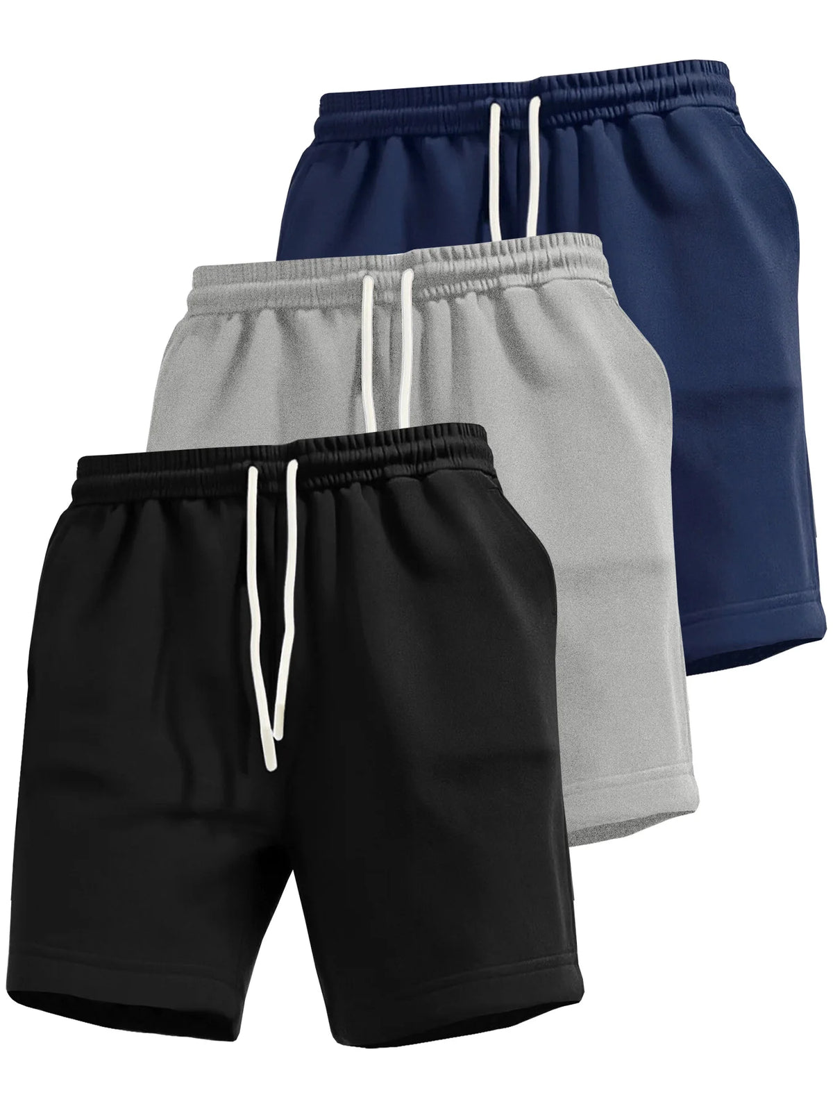 3-piece men's shorts, summer solid color drawstring waist regular comfortable breathable training pants, casual sports pants, suitable for outdoor running, cycling, fitness, mountaineering and other sports
