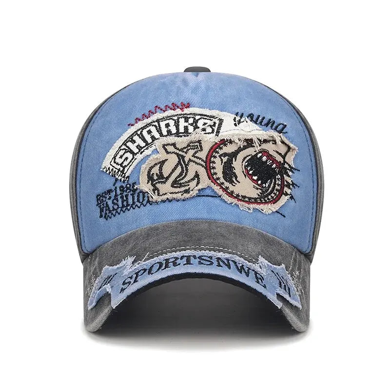 Four Seasons Washed Vintage Distressed Curvy Brimmer Cap Men's Women's Fashion Patch Embroidery Sun Cap Adjustable