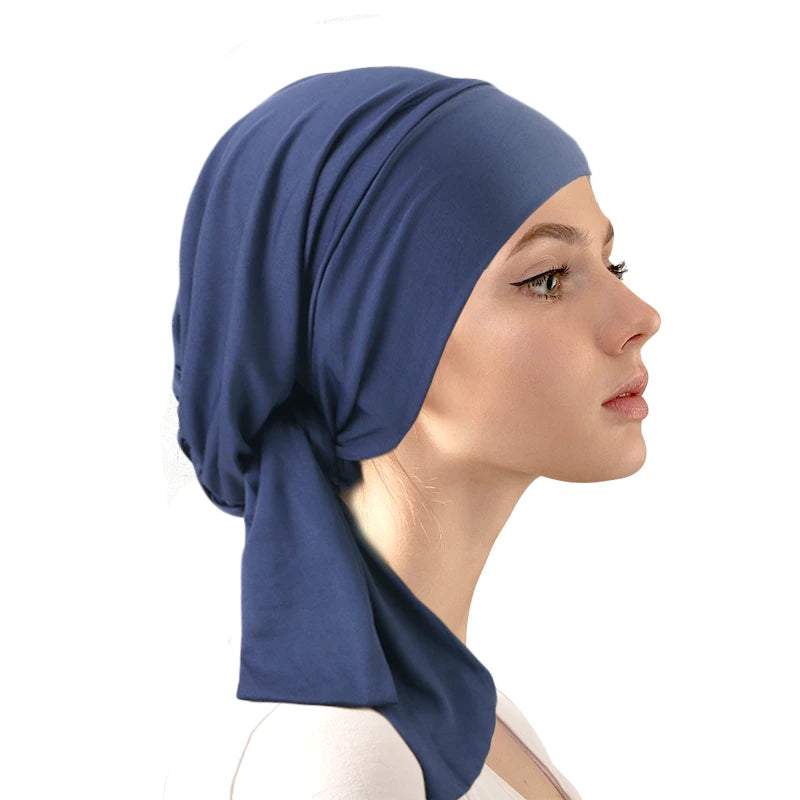 Women Muslim Turban Cap Soft Stretch Pre-Tied Hat Islamic Headscarf Turban Hat Bonnet Turbante Mujer Chemo Cap Headwear