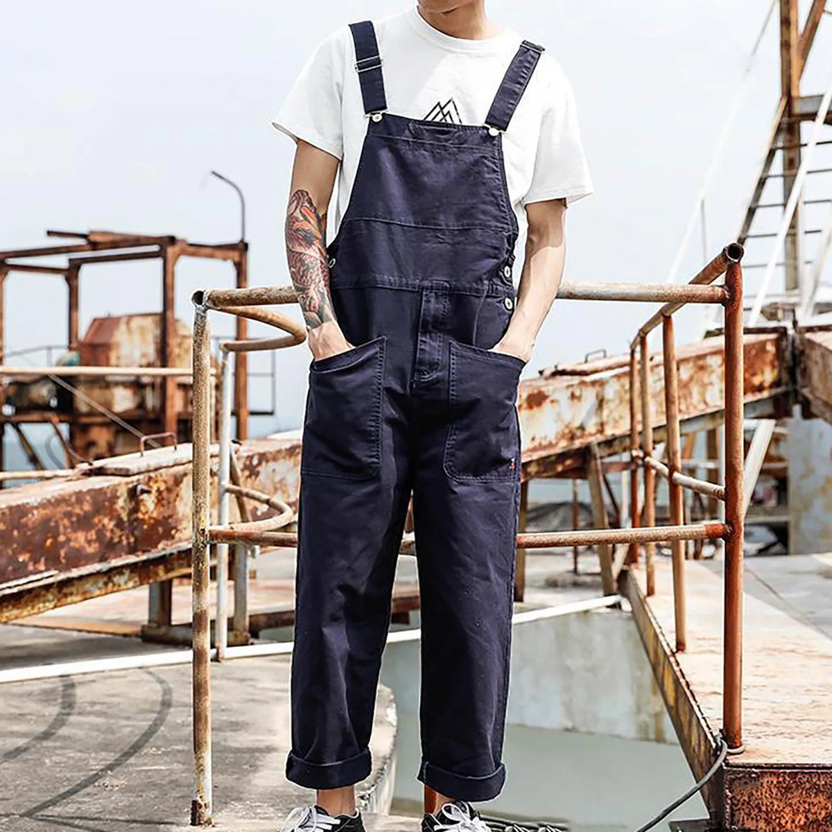 Lightweight Overalls With Pockets Men'S Bib Overalls Fashion Relaxed Fit Casual Jumpsuit Cotton Denim Trousers Daily Wear