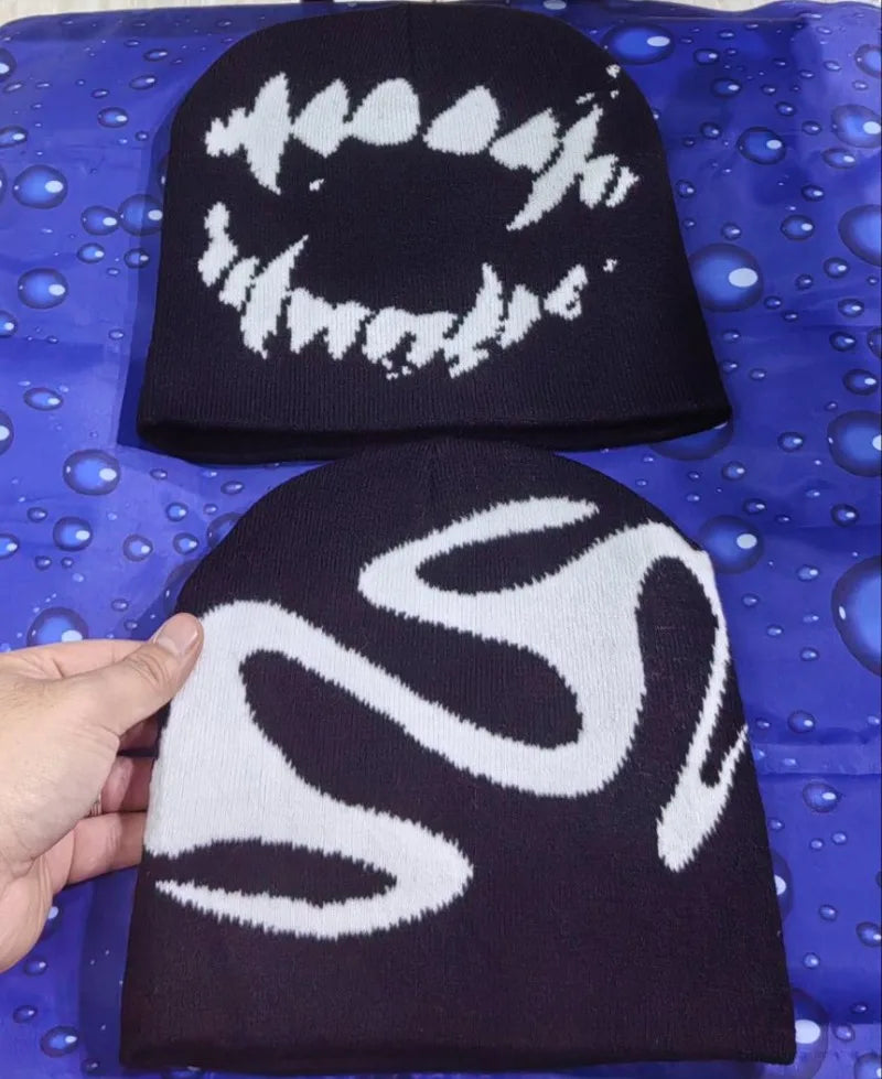 Women Hat Knitting Beanies Goth Tooth Caps Men Y2k Streetwear Winter Fashion Pullover Kpop Harajuku Vintage Warm Hip Hop Unisex