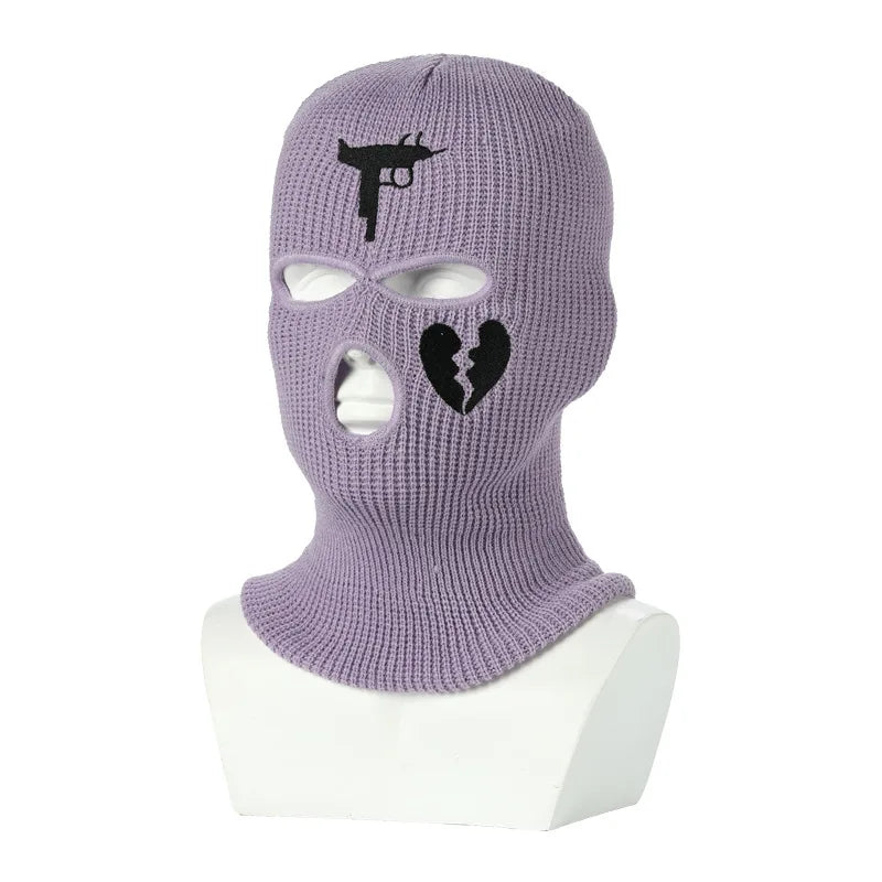 3Holes Winter Warm Unisex Balaclava Mask Hat Embroidery Full Face Mask Knitted Cycling Ski Snowboard Hat Cap Hip Hop Beanie Gift