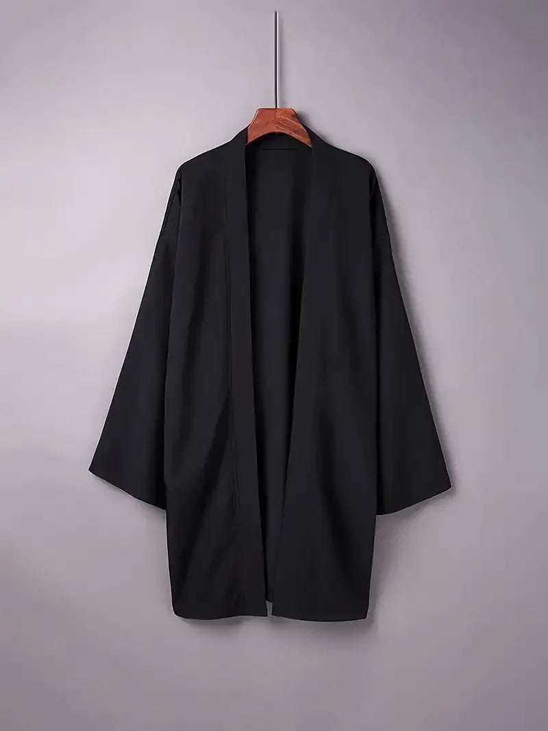 Men's Solid Color Long Sleeve Cardigan Long Kimono Shirt Asian Traditional Wear Yukata Haori Jacket Coat 6 Color Japanese Kimono