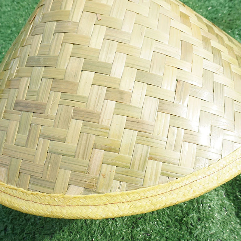 Traditional Chinese Fisherman Hat, Green Conical Bamboo Woven, Handmade Rattan Straw Bucket Hat