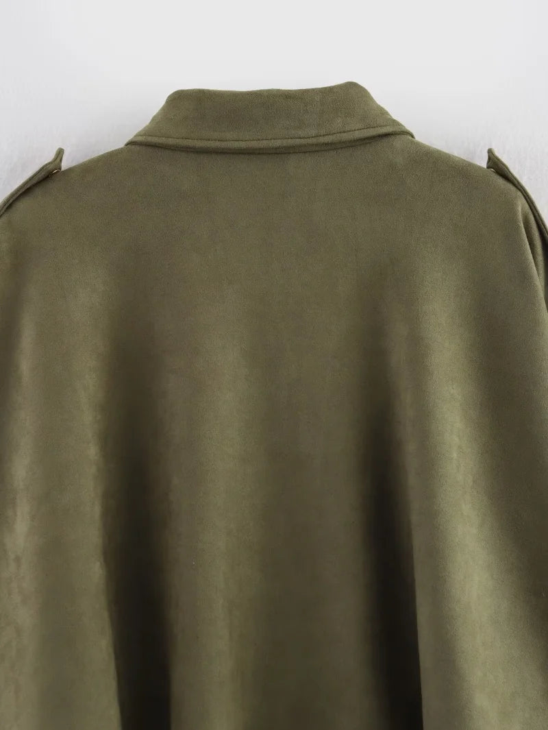 ETJ 2026 Spring New Women's Suede Texture Effect Loose Version of Fashion Lapel Shoulder Jacket