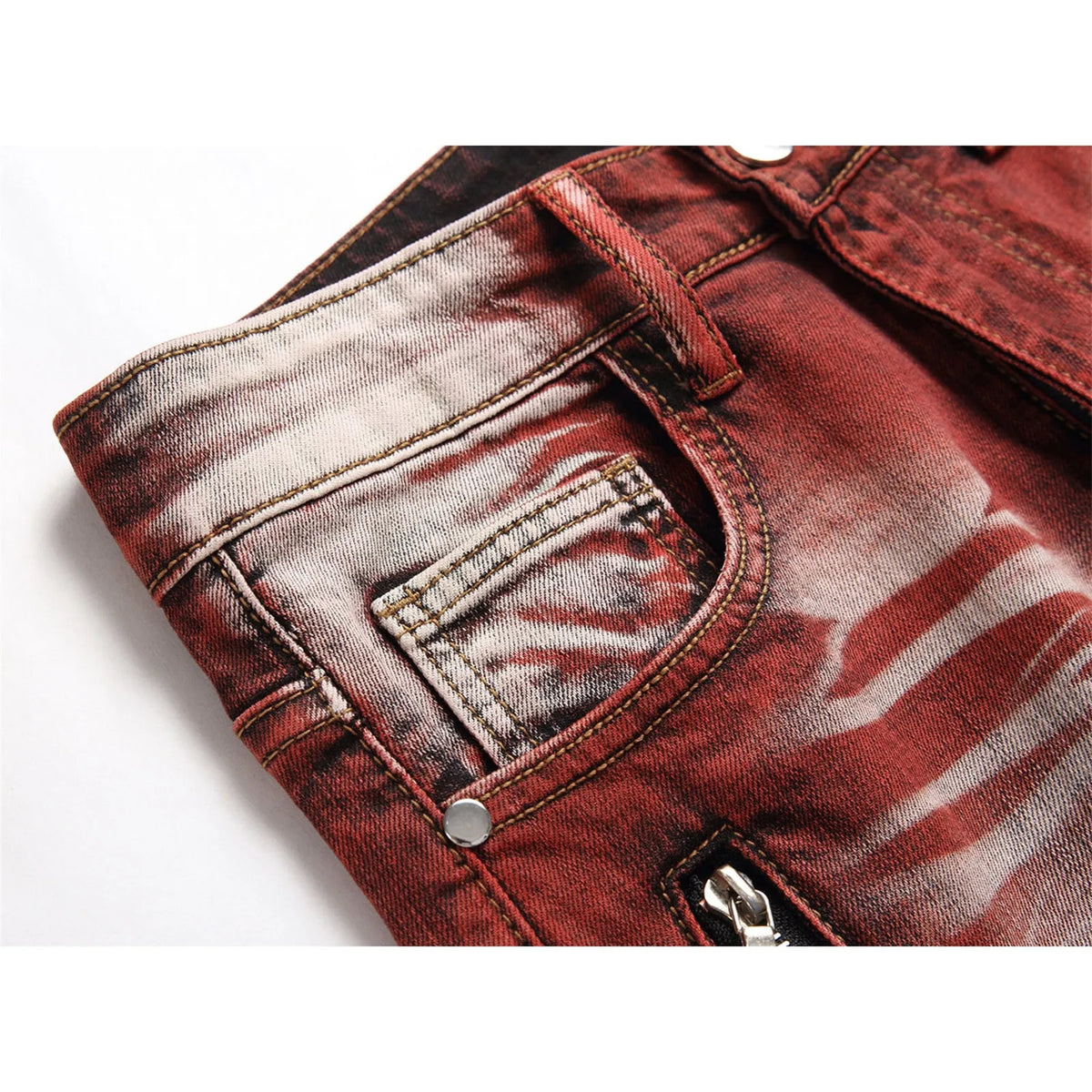 New Motorcycle Style Stretch Hole Beggar Street Tie Dye Gradient Color Personality Fashion Denim Business Stretch Men'S Jeans
