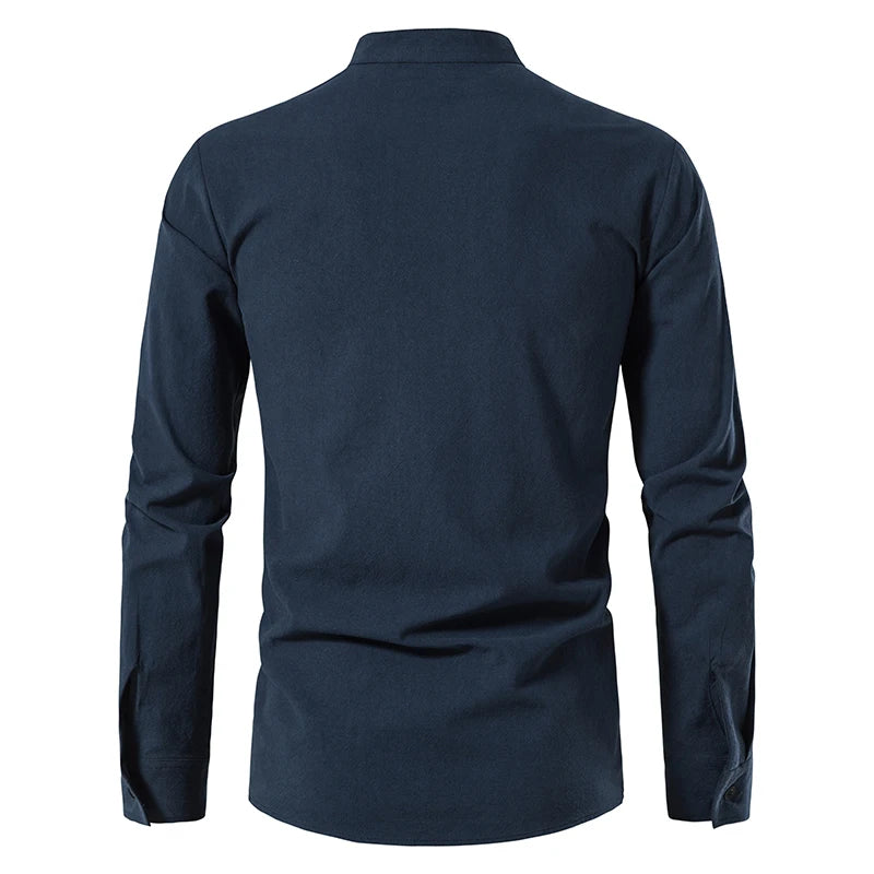 New Men's Casual Blouse Cotton Linen Shirt Tops Long Sleeve Tee Shirt Spring Autumn Slanted Placket Vintage Yoga Shirts