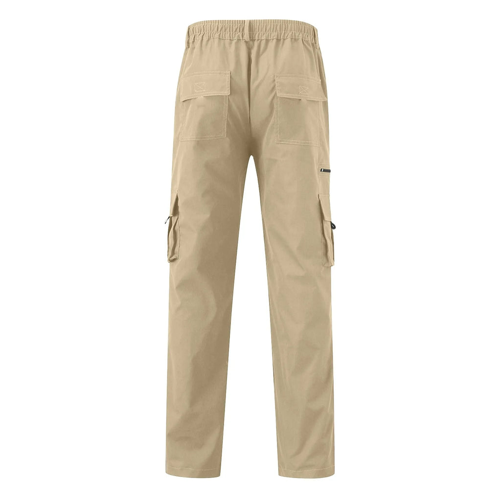 Mens Trousers Popular Casual Slim Fit Solid Color Pocket Cargo Pants Loose Wide Leg Straight Elastic High Waisted Pantalones