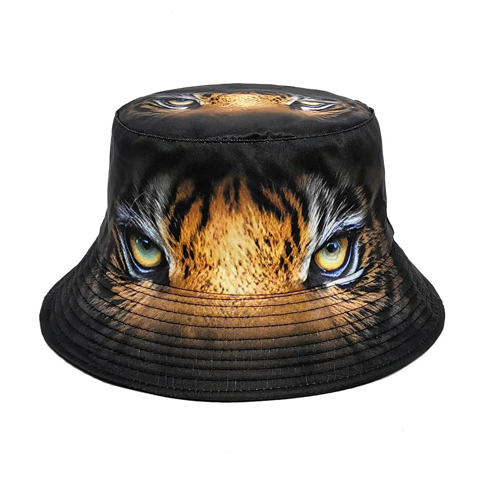 Europe and America Retro Nostalgic 90s Tape Pattern Bucket Hat Female Double Sided Spring and Summer Outdoor Sunscreen Sun Hat