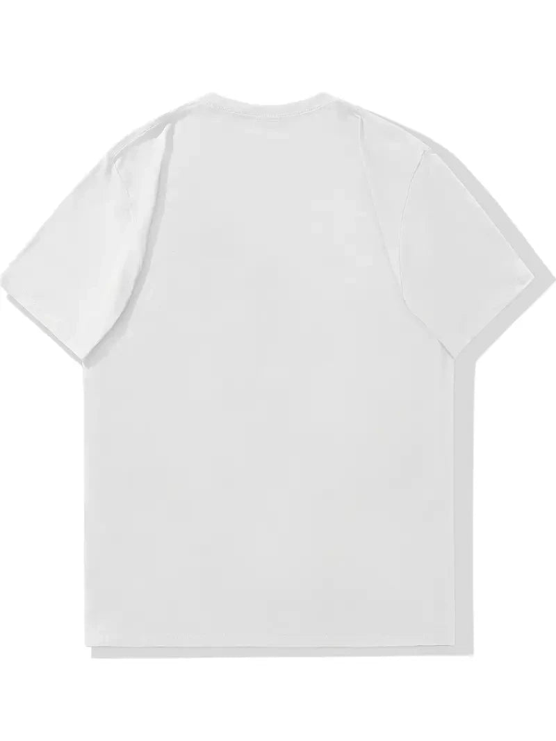 Men's summer 100% pure cotton fashionable casual loose sports yin-yang tree pattern print round neck short sleeved T-shirt top