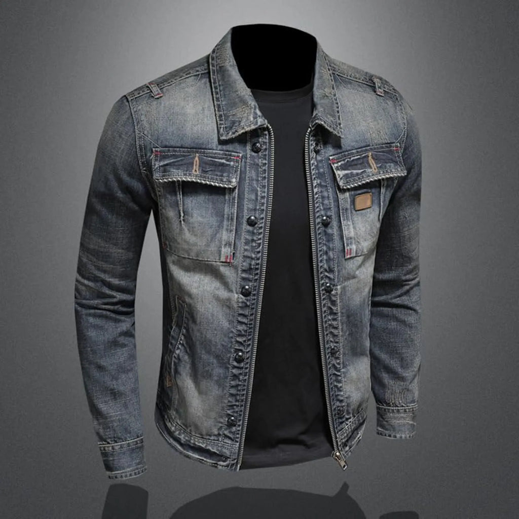 Vintage Denim Jacket Men's With Windbreak Cotton Padded Down Jacket Men's High Quality Classic Fashion New Zipper Padded Jacket