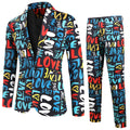 Suit Jacket Mens Two Piece Set Valentine Day Love Printing Dinner Date Suit Jackets Pants Two Piece Suit Male Clothing Hombre