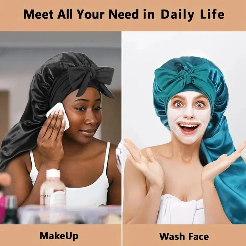 Long Sleep Bonnet for Straight Curly Hair, Extra Large Hair Bonnets for Dreadlock And Braids, Satin Sleeping Caps Night Cap