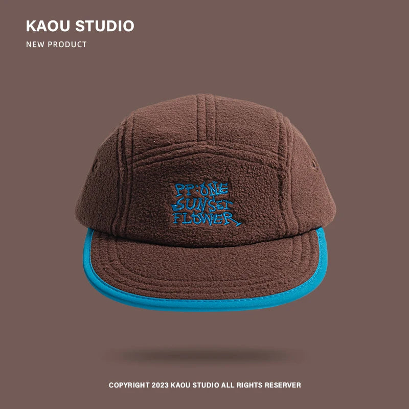 Flat brim niche baseball cap men's and women's retro fleece winter warm versatile cap