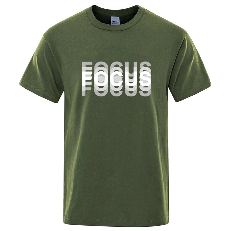 Summer Men's Cotton Blend High Quality Casual Sports Loose Cool Fashion Funny Focus Print Round Neck Short Sleeved T-shirt Tops