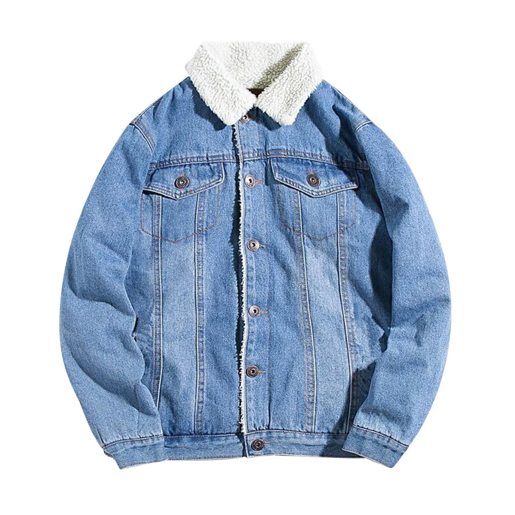 Men's Lined Denim Jacket Trucker Autumn Winter Vintage Fashion Cowboy Coat Plush Warm Outgoing Outwear
