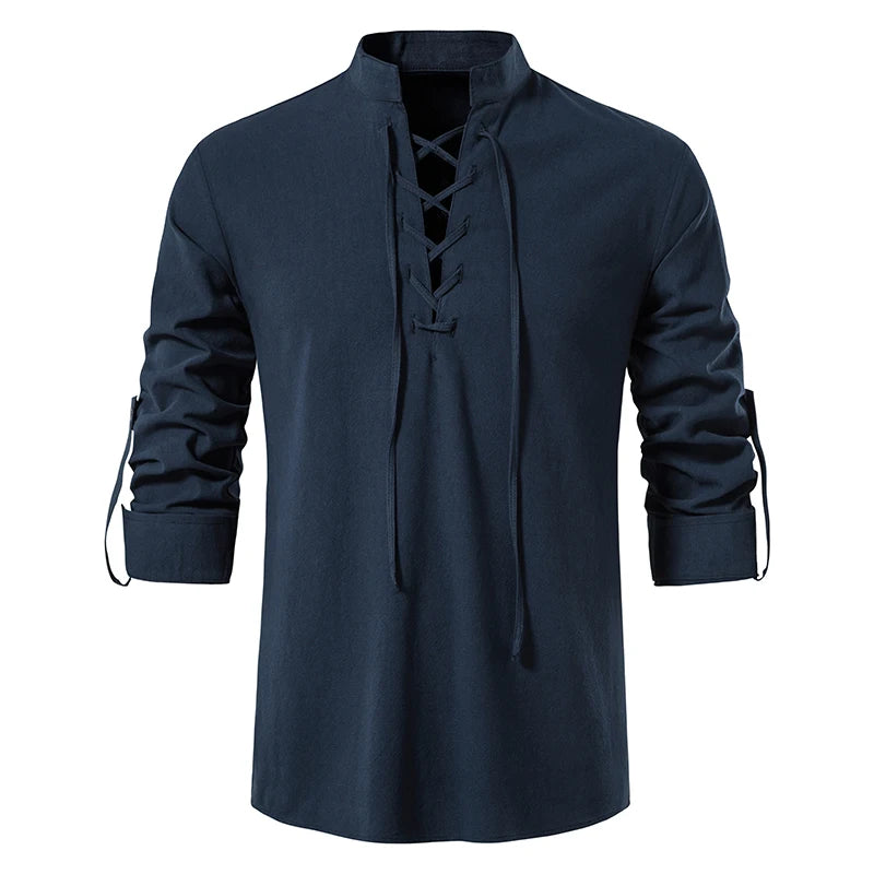 New Men's Casual Blouse Cotton Linen Shirt Tops Long Sleeve Tee Shirt Spring Autumn Slanted Placket Vintage Yoga Shirts